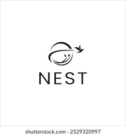 nature organic bird nest vector logo, freedom bird flying from nest design template