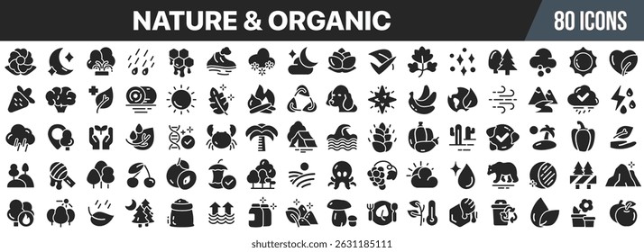 Nature and organic care black icons collection. Big UI icon set in a flat design. Vector illustration EPS10