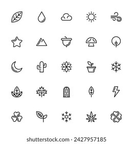Nature and organic icon set. Simple flat vector line icon set on white background