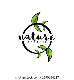 Nature organic leaf emblem circle logo design vector  clean and elegant circular badge featuring natural leaves, perfect for eco-friendly brands, organic products, wellness packaging, skincare