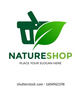 Nature or organic shop vector logo template. This design with leaf and bag symbol.