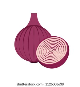 Nature organic vegetable red onion, healthy vector colorful food vegetable spice ingredient.