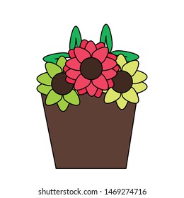 nature ornament flowers pot decoration cartoon vector illustration graphic design