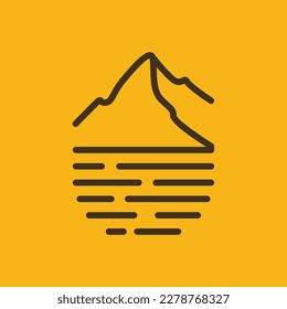nature outdoor mountain water sea ocean lake line minimalist logo design vector