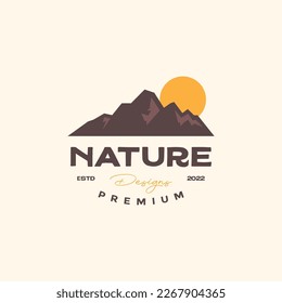 nature outdoor peak hill stone sunset hiking mountain village logo design vector icon