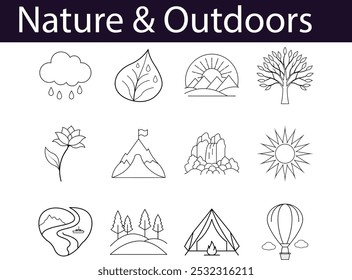 Nature  Outdoors Line Art Icon Set