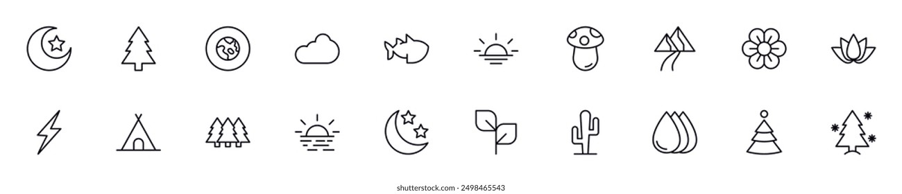 Nature outline icons bundle. Editable stroke. Simple linear illustration for web sites, newspapers, articles book