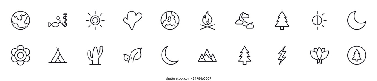 Nature outline vector signs drawn with thin line. Simple linear illustrations for stores, shops, banners, design