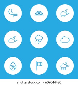 Nature Outlines Set. Collection Of Drop, Lightning, Rainbow And Other Elements. Also Includes Symbols Such As Moon, Rain, Variegation.