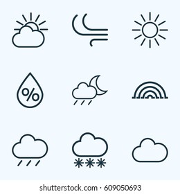 Nature Outlines Set. Collection Of Drop, Cloud, Rainstorm And Other Elements. Also Includes Symbols Such As Sun, Swirl, Percent.