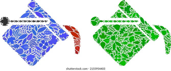 Naturfarben Eimer Icon Zusammensetzung von Kräuterblättern in Grün und natürlichen Farbtönen. Ökologische Umgebung Vektorvorlage für das Symbol der Farbeimer.