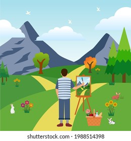 Nature painting activity, vector design illustration 10