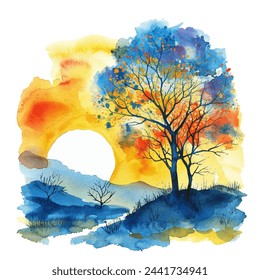 nature painting watercolour vector illustration for background