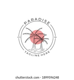 nature palm tree logo vector coconut line art minimalist emblem illustration design