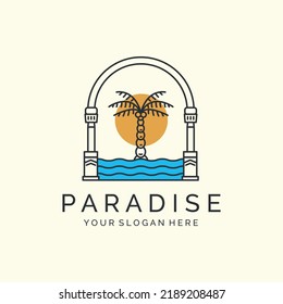 nature palm tree with minimalist linear and emblem style logo icon template design. coconut tree, date palm, vector illustration