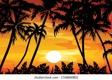 
Nature. Palm trees against the setting sun. Tropical landscape. Vector illustration
