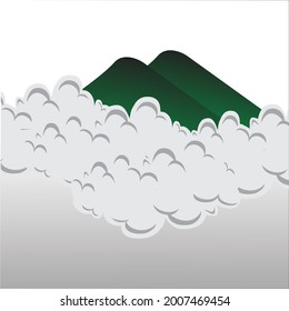 Naturpanorama auf dem Berg mit dem Symbol der weißen Wolke. Vektorgrafik-Cartografik