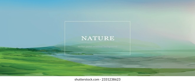 Nature panoramic view, Israel nature. Sea of Galilee landscape. Watercolor textured vector background. 