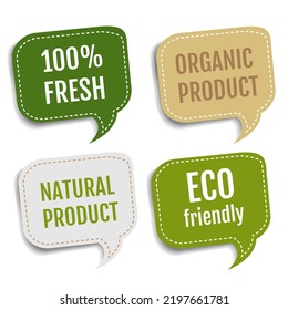 Nature Paper Speech Bubbles Set White Background With Gradient Mesh, Vector Illustration