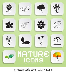 Nature Paper Vector Icons Set with Flowers, Leaves and Trees Symbols