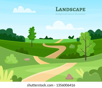Nature park or forest outdoor background with trees. Flat cartoon style vector illustration.