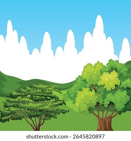 Nature Park Landscape at Daytime Scene with Pathway,, Stock Vector - Illustration 