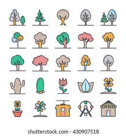 Nature, Park, Plants, Trees Vector Icons 4