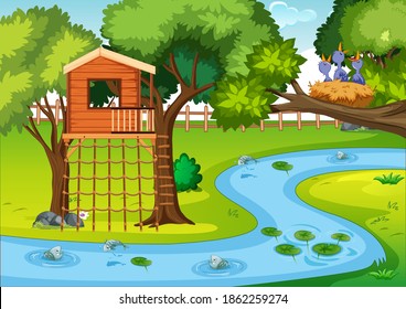 Nature park scene in cartoon style  illustration