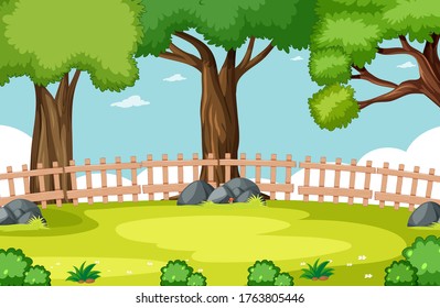 Nature park scene with sky and fence illustration