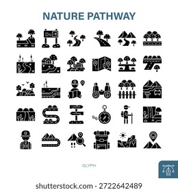 Conjunto de iconos de glifo de ruta de Naturaleza