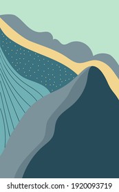Naturmuster. Abstrakte Landschaft, minimalistischer Stil, handgezeichnet. Verwendung für Verpackung, Tapete, Design für Textilien, Postkarte, Konzept, Clipkunst, Vektorgrafik.