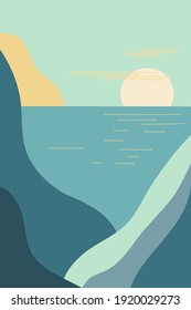Nature pattern. Abstract seascape, style of minimalism , hand drawn. Use for packaging, wallpaper, design for textiles, postcard, concept, clipart, vector illustration.