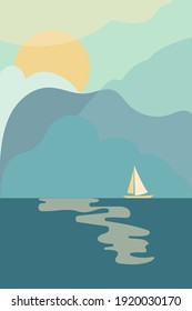 Patrón natural. Resumen del paisaje marino, estilo minimalista, dibujado a mano. Uso para embalaje, papel pintado, diseño para textiles, postales, concepto, clipart, ilustración vectorial.