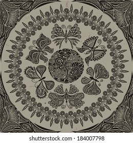 Nature pattern background butterflies round design element vector illustration