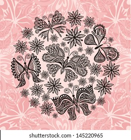 Nature pattern background flowers butterflies vector illustration