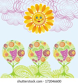 Nature pattern background sun cartoon cute vector illustration