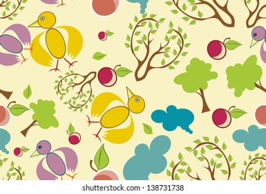 Nature Pattern with birds, , flowers. Can be used for wallpaper, pattern fills, web page background, surface textures.