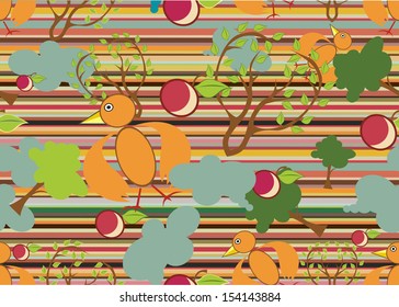 Nature Pattern with birds , flowers. Can be used for wallpaper, pattern fills, web page background, surface textures.