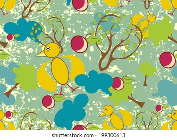 Nature Pattern with birds, , flowers. Can be used for wallpaper, pattern fills, web page background, surface textures.