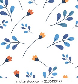 Patrón de la naturaleza flores planas de colores vivos hojas de sketch. Ilustración vectorial.