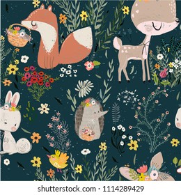 nature pattern with cute animals