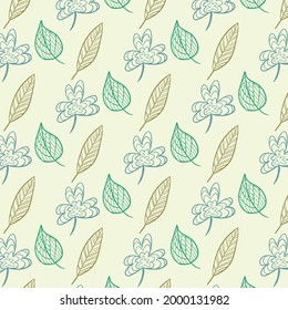 nature pattern with hand drawn leaves