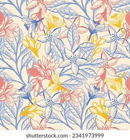Patrón natural. Hojas, textura de ramas, banner de arte de flores vintage, afiche retro con hoja de flores. Fondo transparente del vector 