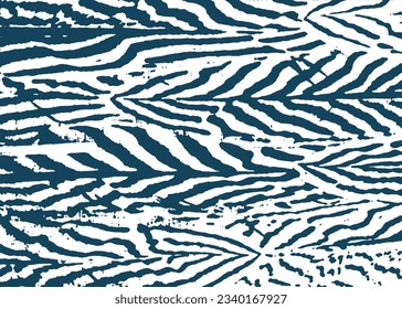 Nature Pattern. Organic Texture. Animal Background. Stripes Texture. Indigo Blue Color. Exotic Tiger Print. Safari Stylish Pattern. Savannah Fashion. Zebra Pattern, Animal Print. Fabric and Text