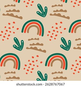 padrão da natureza em arco-íris estilo escandinavo e folhas