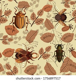 Nature pattern template. insect with leaf decor design 