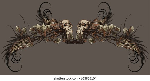 nature patterns with skull and wings with white flowers