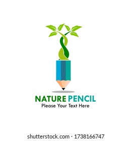 nature pencil logo design template illustration. there are pencil and tree