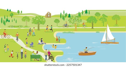 Nature with people and families at leisure illustration