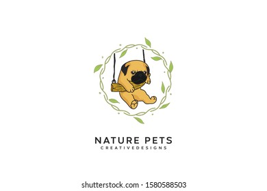 nature pets logo, pets care logo, park dog icon vector, dogs hotel illustration